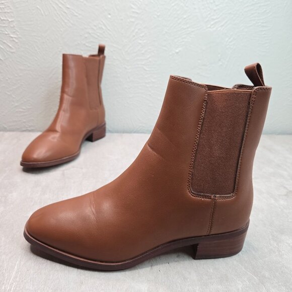 J. Crew Western Chelsea Boots Size 7 Brown Faux Leather Low Heel Ankle Booties - Picture 1 of 12
